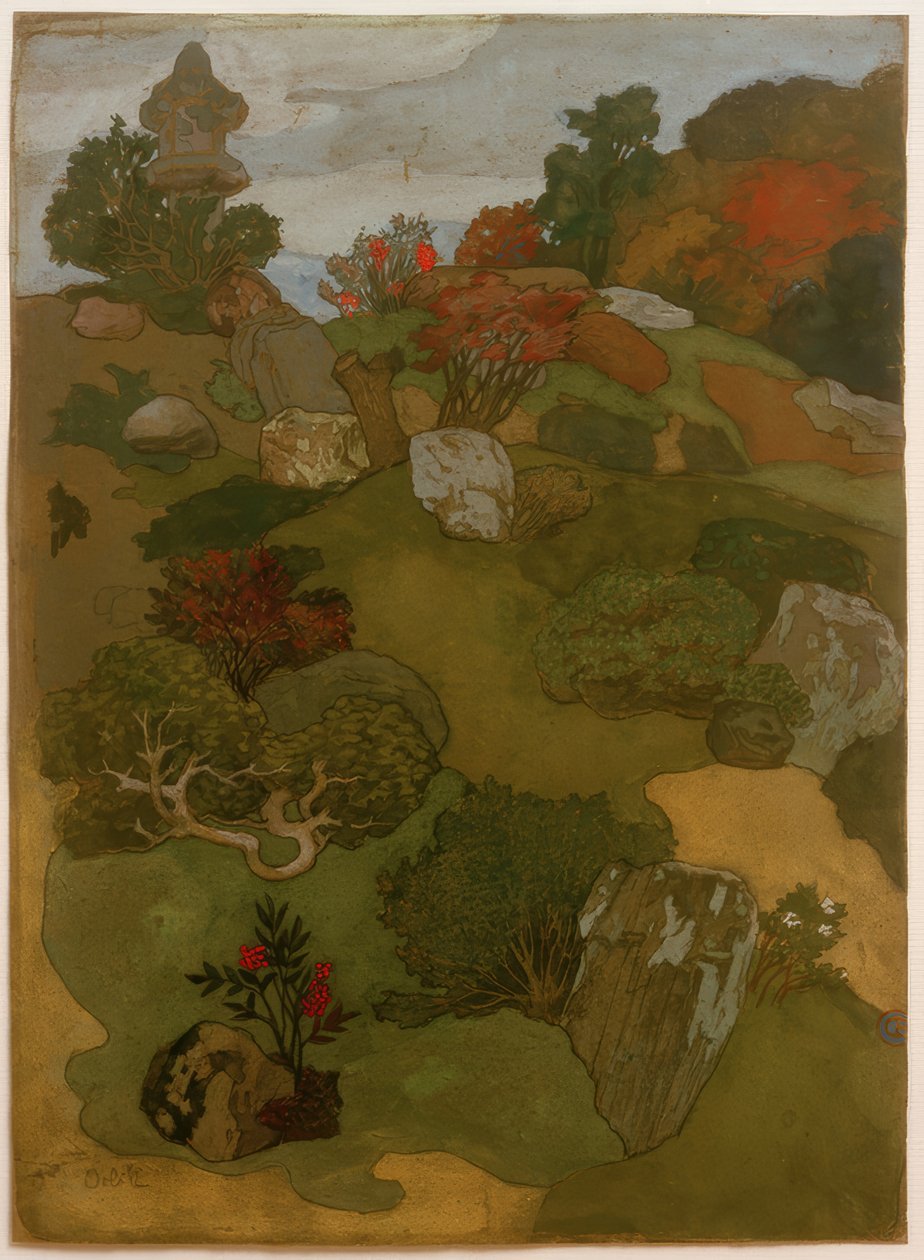 Een oude tuin in Kyoto door Emil Orlik