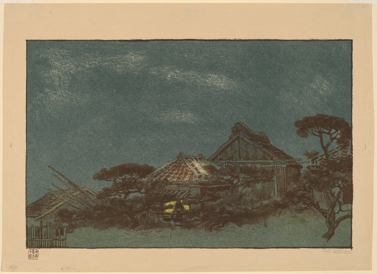 Avond in Fukagawa door Emil Orlik