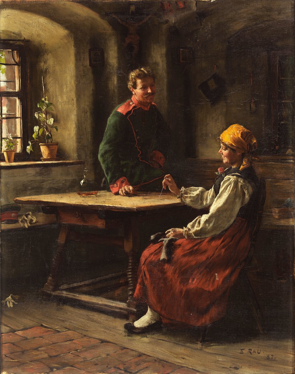 Officier met boer door Emil Rau
