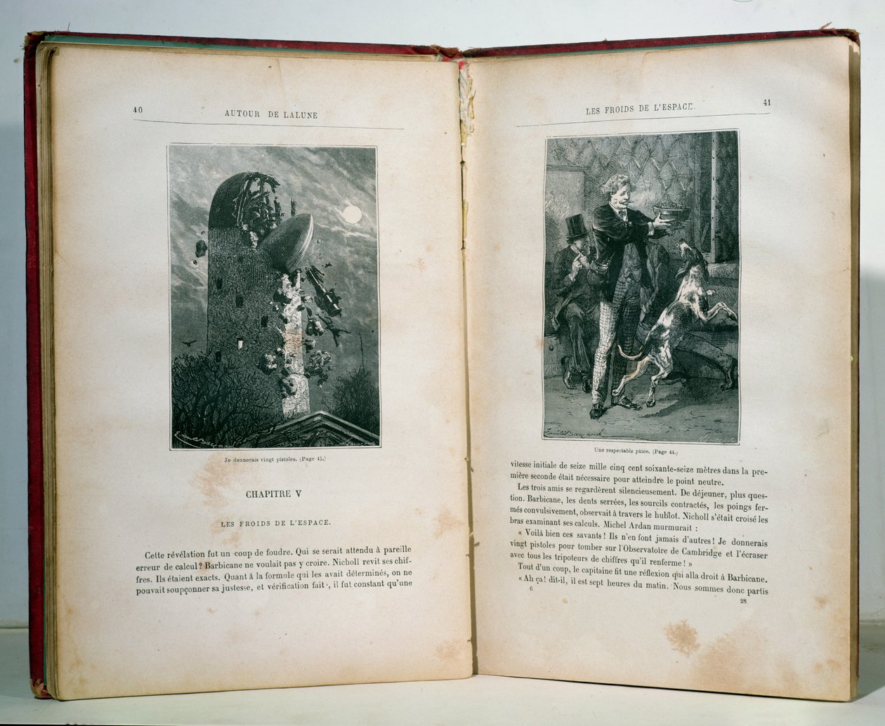 Illustraties uit Rond de Maan door Jules Verne (1828-1905), edities Hetzel door Emile Antoine Bayard