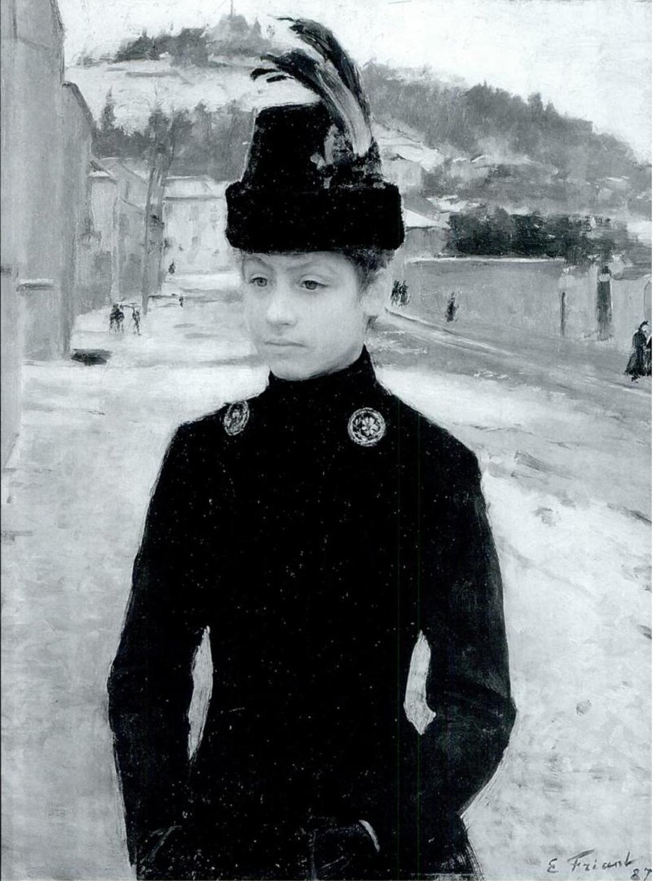 Jonge Meisje uit Nancy in een Sneeuwlandschap door Emile Friant