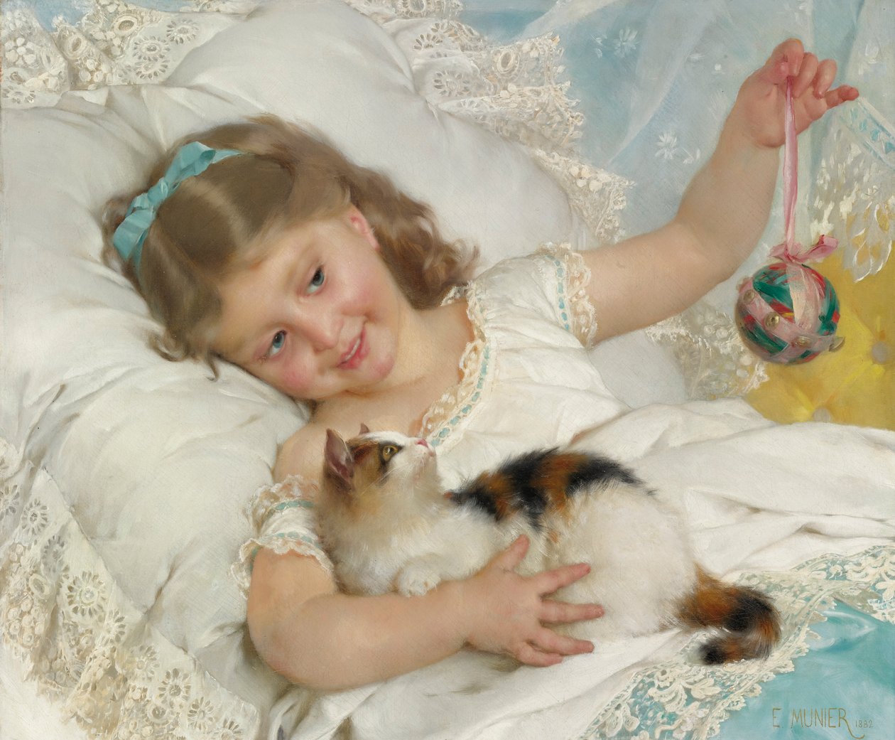 Jong meisje en kat door Emile Munier