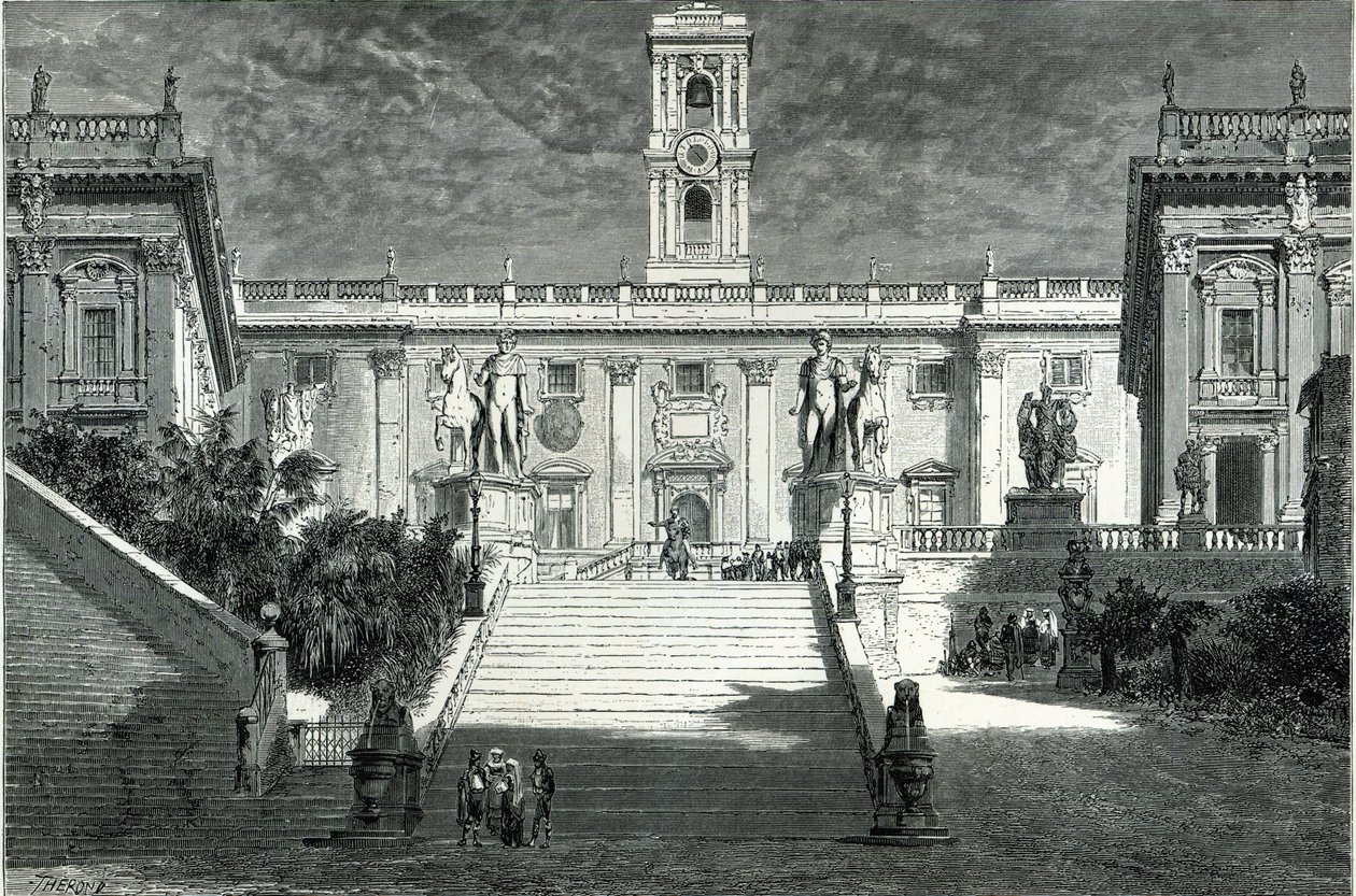 Voorgevel van het Senatoriale Paleis, Rome door Emile Theodore Therond
