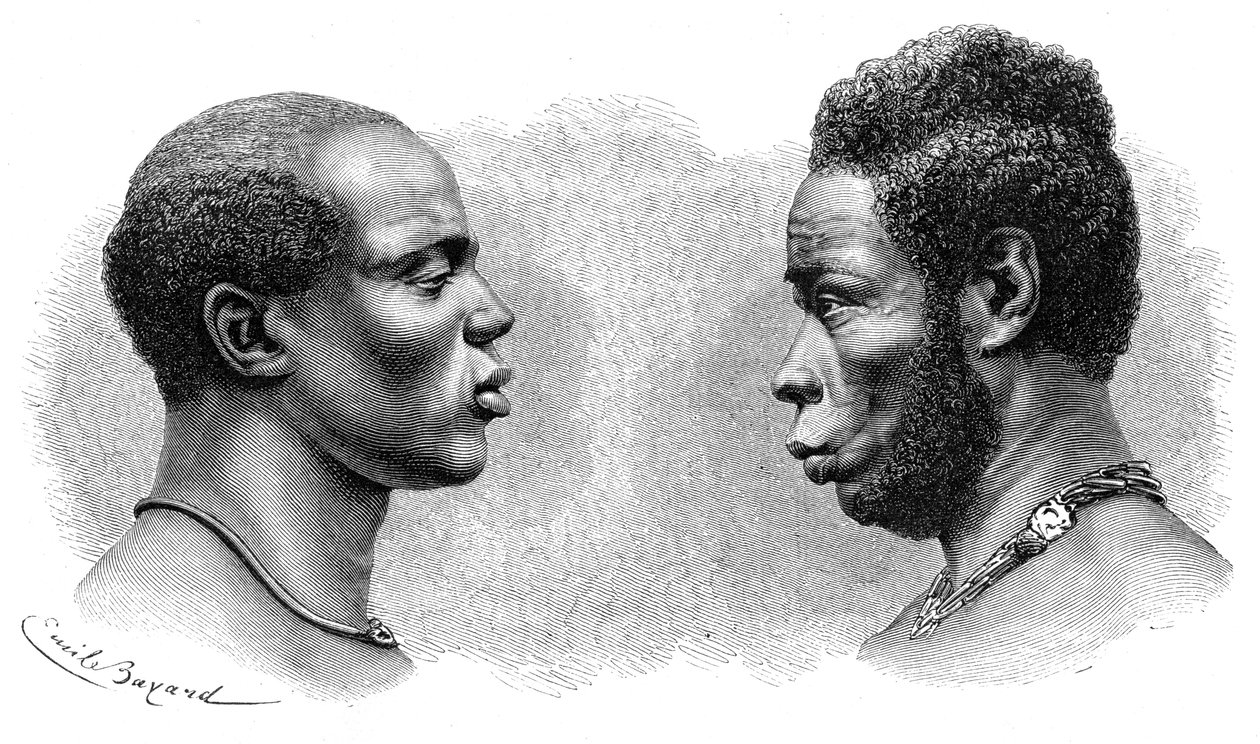 Twee mannen uit Frans-Guinea, ca. 1850-1890 door Emile Antoine Bayard