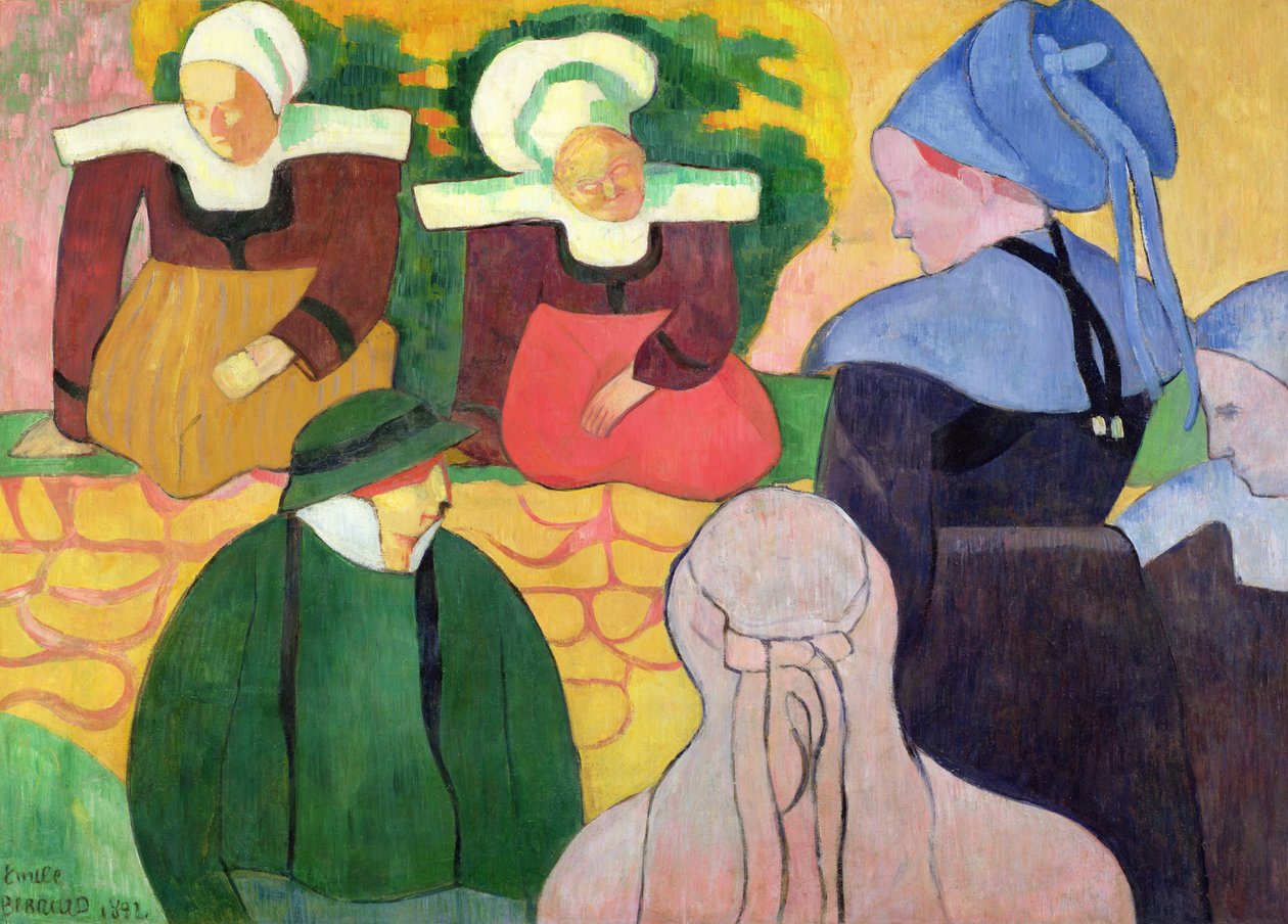 Bretonse vrouwen op een muur door Emile Bernard