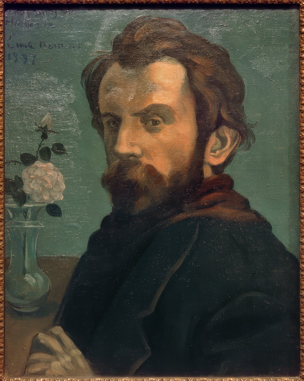 Zelfportret met bloemenvaas door Emile Bernard