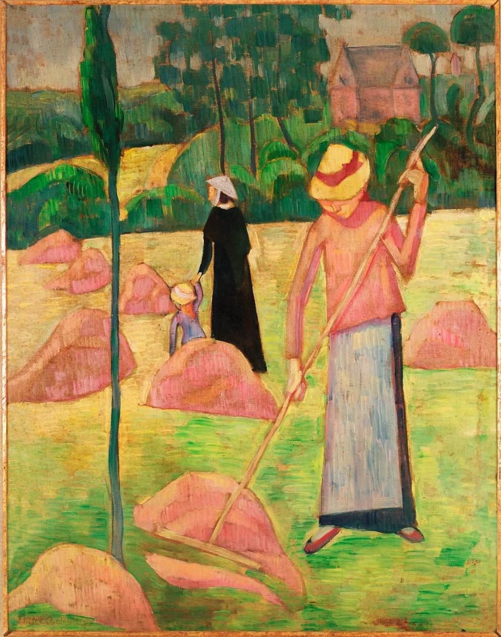 Vrouw met hark ... (olieverf op doek) door Emile Bernard