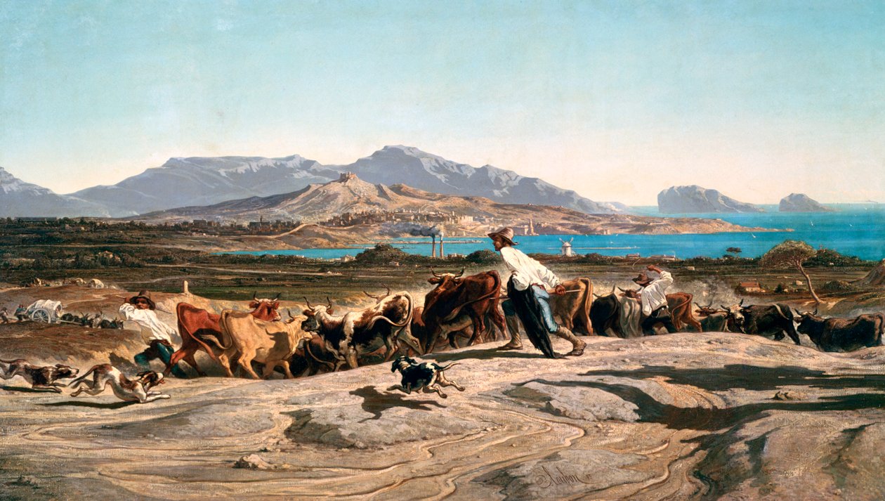 Een uitzicht op Marseille, ca. 1829-1863 door Emile Charles Joseph Loubon