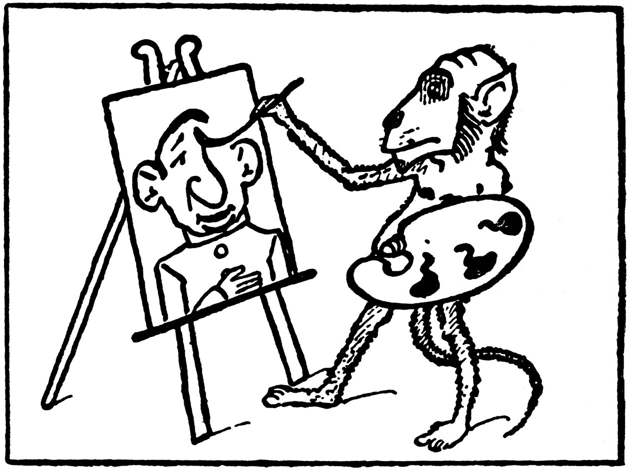 aap schildert een schilderij door Emile Cohl