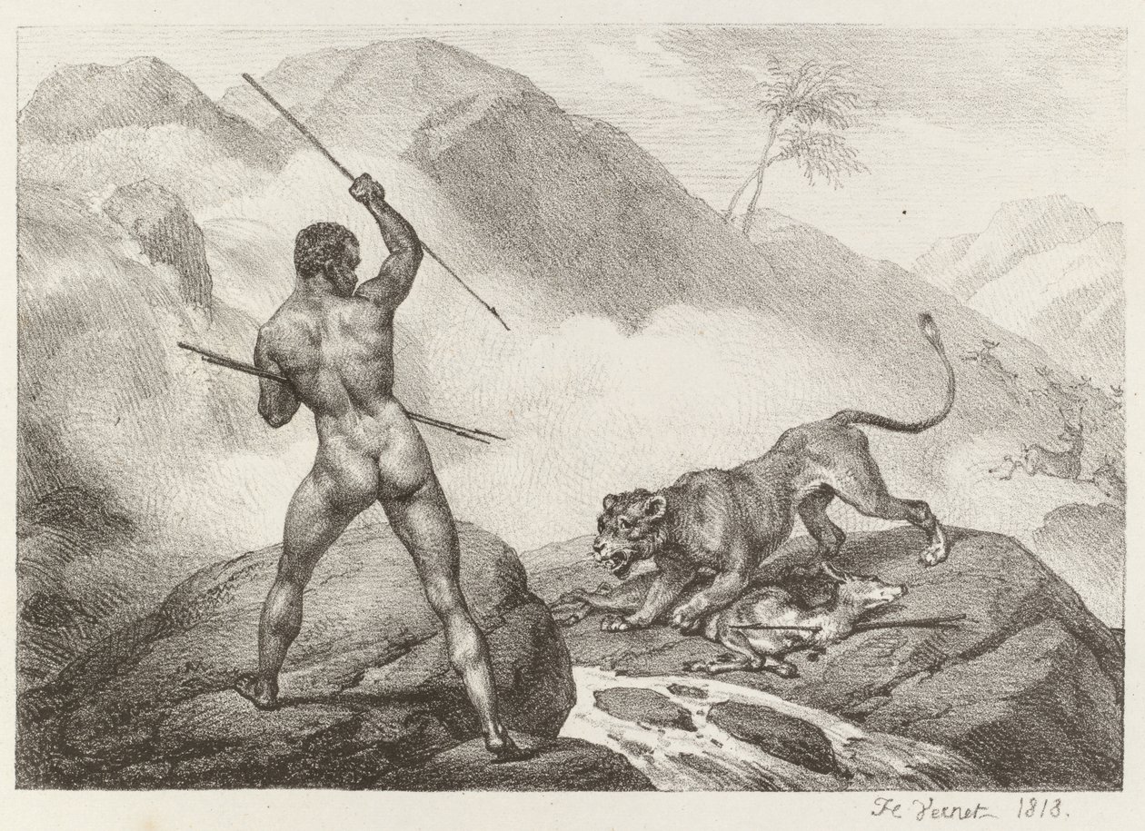 Afrikaanse jager door Emile Jean Horace Vernet