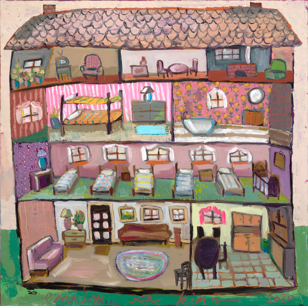 Dollhouse 18, 2020 (olieverf op doek) door Emily Fox King