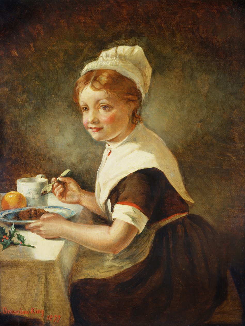 Weesmeisje bij het kerstdiner, 1877 door Emma Brownlow