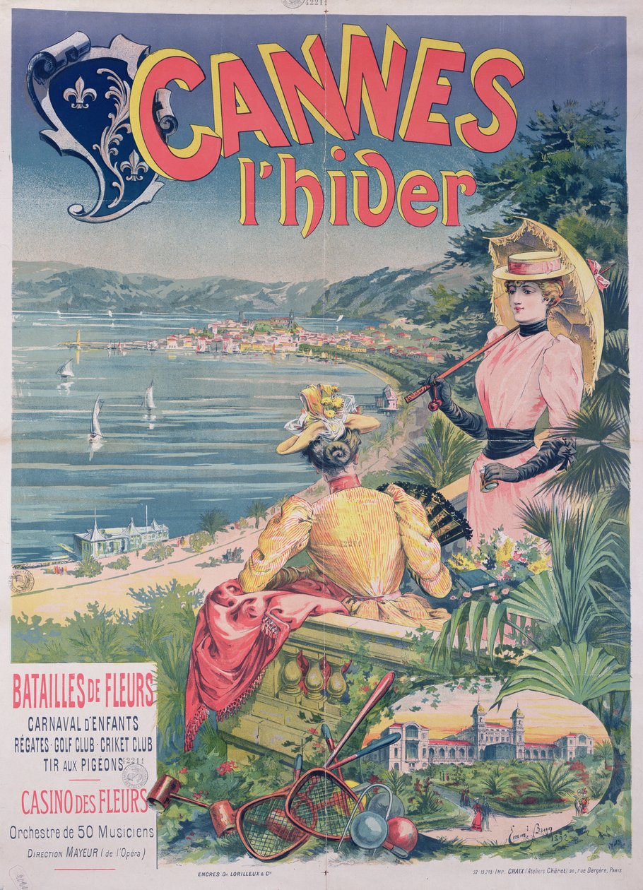 Poster die het Casino des Fleurs adverteert, Cannes in de winter, 1892 door Emmanuel Brun