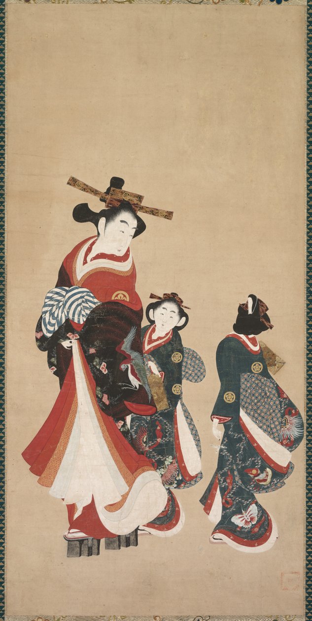 Courtisane en bedienden, ca. 1748-1751 door Engetsudo