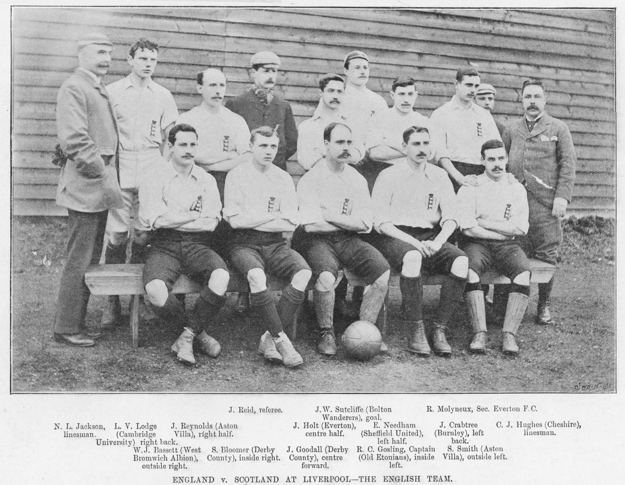 Engeland tegen Schotland in Liverpool: Het Engelse team, 1895 door English Photographer