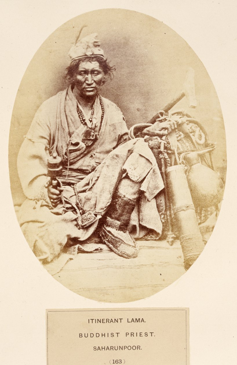 Rondtrekkende lama, boeddhistische priester, Saharunpoor, uit The People of India, door J. Forbes Watson, uitgegeven 1868 door English Photographer