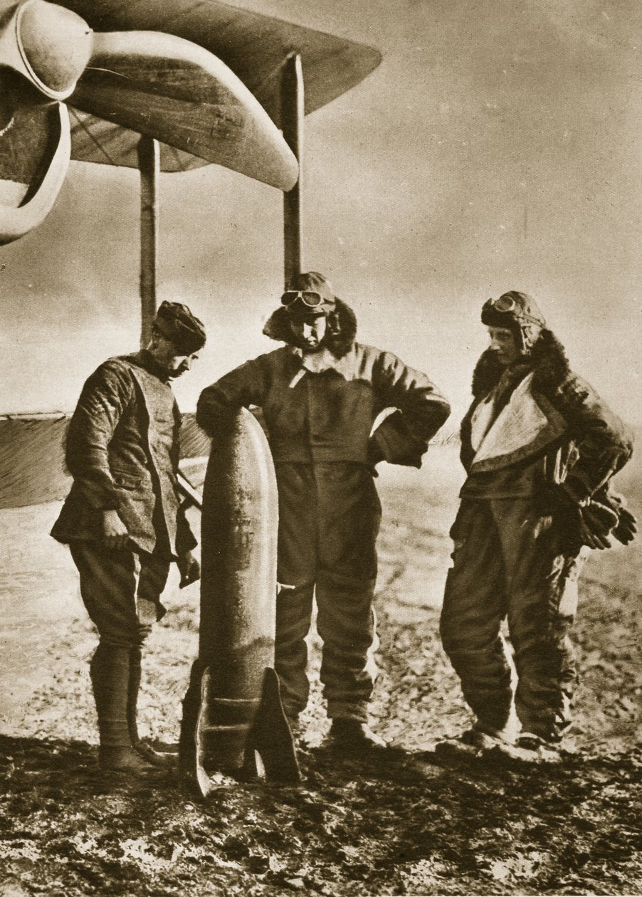 De Zaaier: Britse piloten overwegen een bom die de dood onder de vijand zal verspreiden, 1914-19 door English Photographer