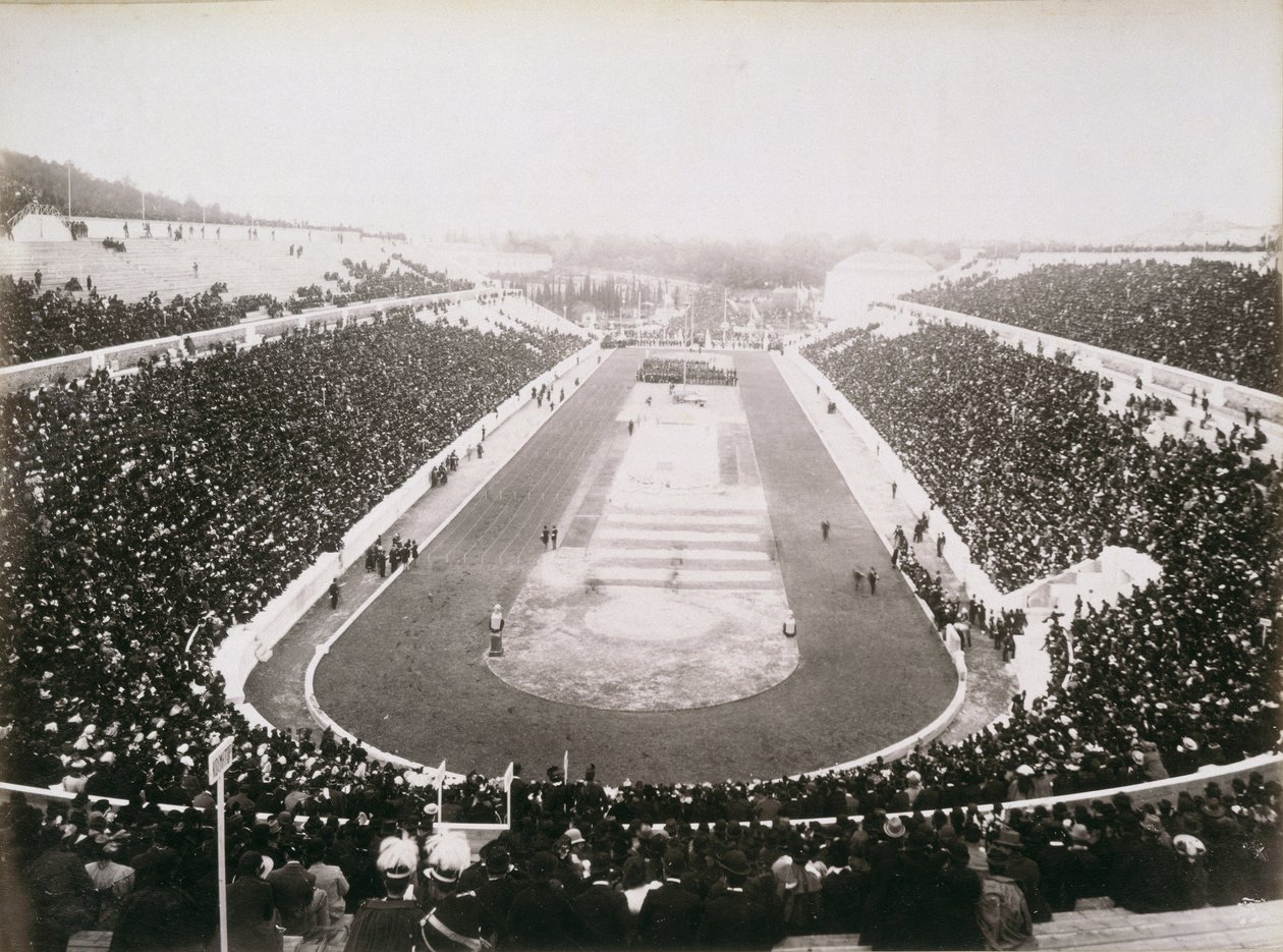 Uitzicht op de eerste officiële Olympische Spelen in Athene, 1896 door English Photographer