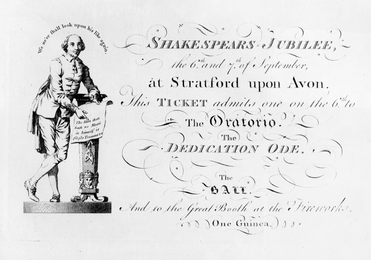 Een kaartje voor de Shakespeare Jubilee vieringen, 1769 door English School