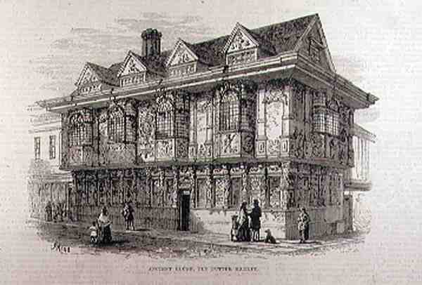 Oud Huis in de Oude Boter Markt, Ipswich, uit The Illustrated London News, 23 juli 1881 door English School