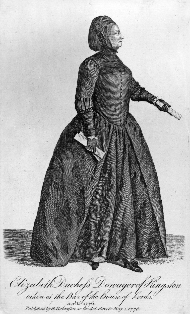 Elizabeth Chudleigh, gravin van Bristol en hertogin van Kingston, 1776 (mezzotint) door English School