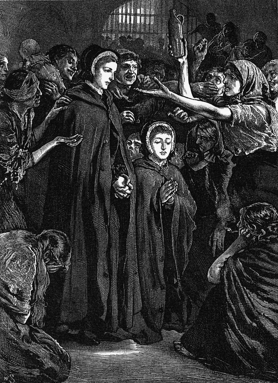 Elizabeth Fry en Anna Buxton bezoeken de Newgate-gevangenis door English School