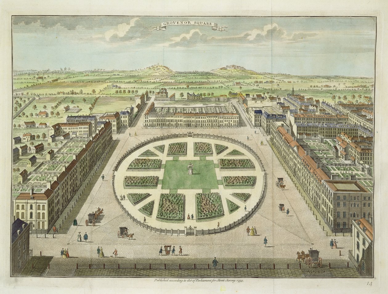 Grosvenor Square, voor Stows Survey of London, uitgegeven 1754 door English School