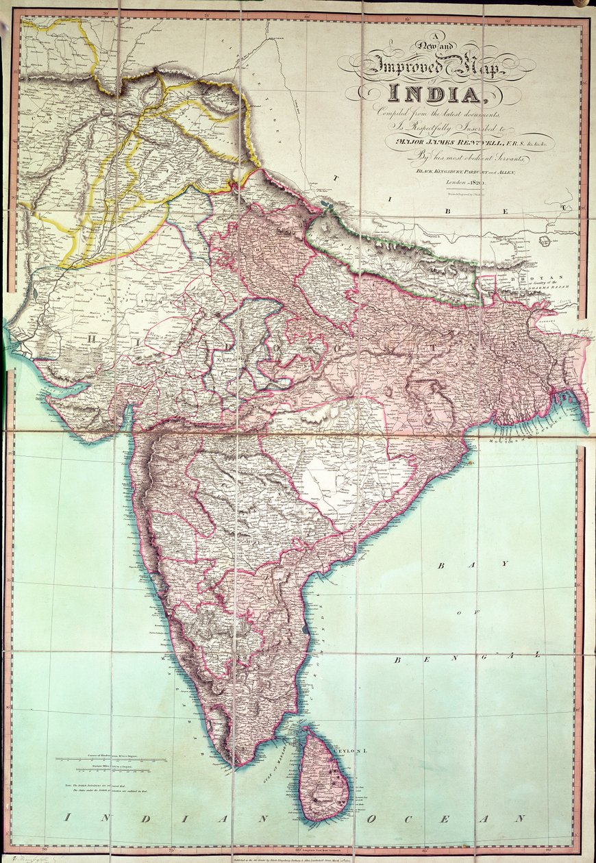 Verbeterde kaart van India, gepubliceerd in Londen 1820 door English School