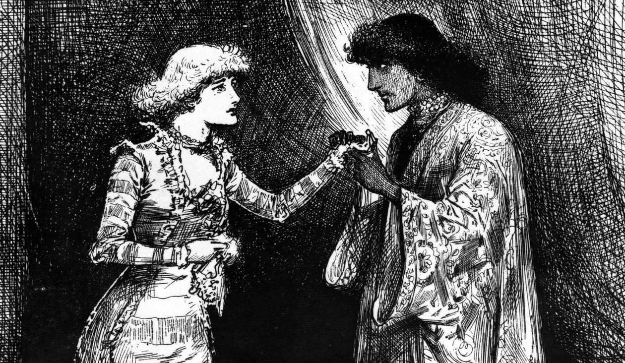 Miss Ellen Terry als Desdemona en Mr. Irving als Othello door English School