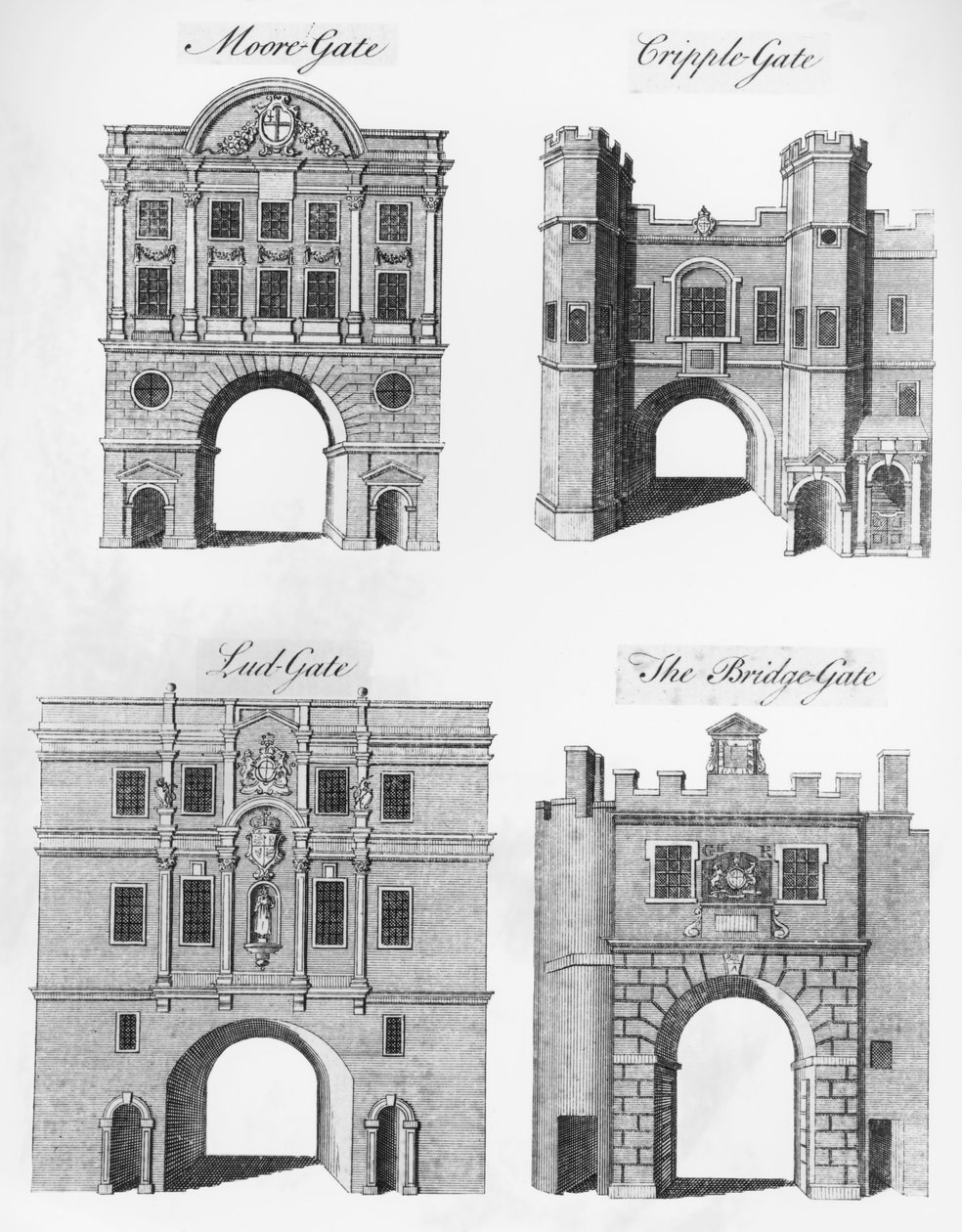 Moorgate, Cripplegate, Ludgate en The Bridgegate door English School