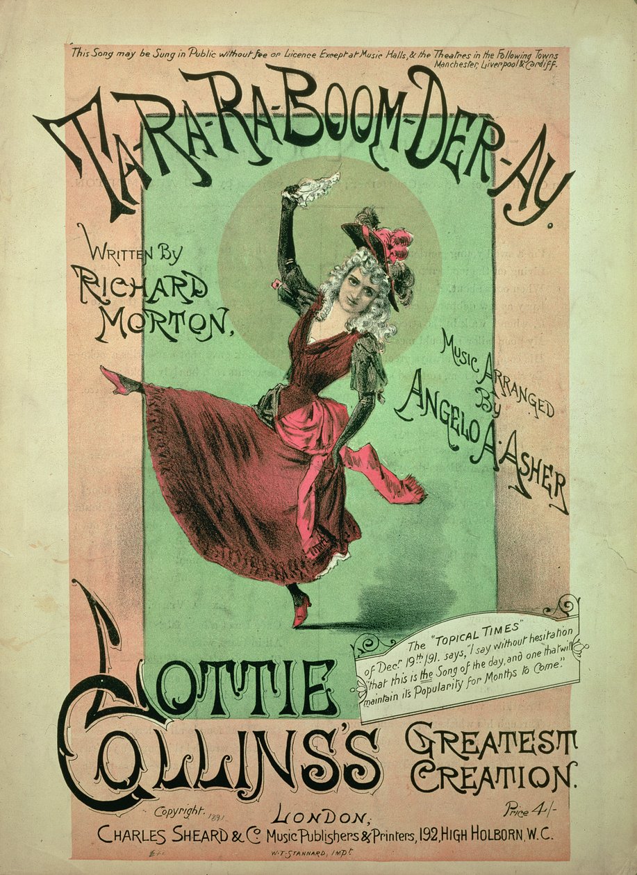 Muziekomslag voor Ta-Ra-Ra-Boom-Der-Ay, uitgegeven door Charles Sheard & Co, 1891 door English School
