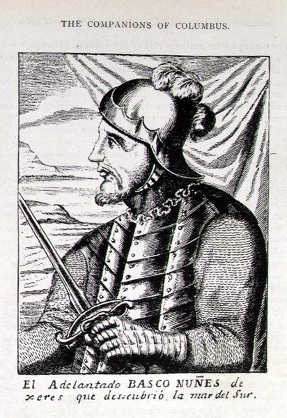 Portret van Pedro Nunes (1502-78) uit Xeres, die de Zuidzee ontdekte, uit The Narrative and Critical History of America, bewerkt door Justin Winsor, Londen, 1886 door English School