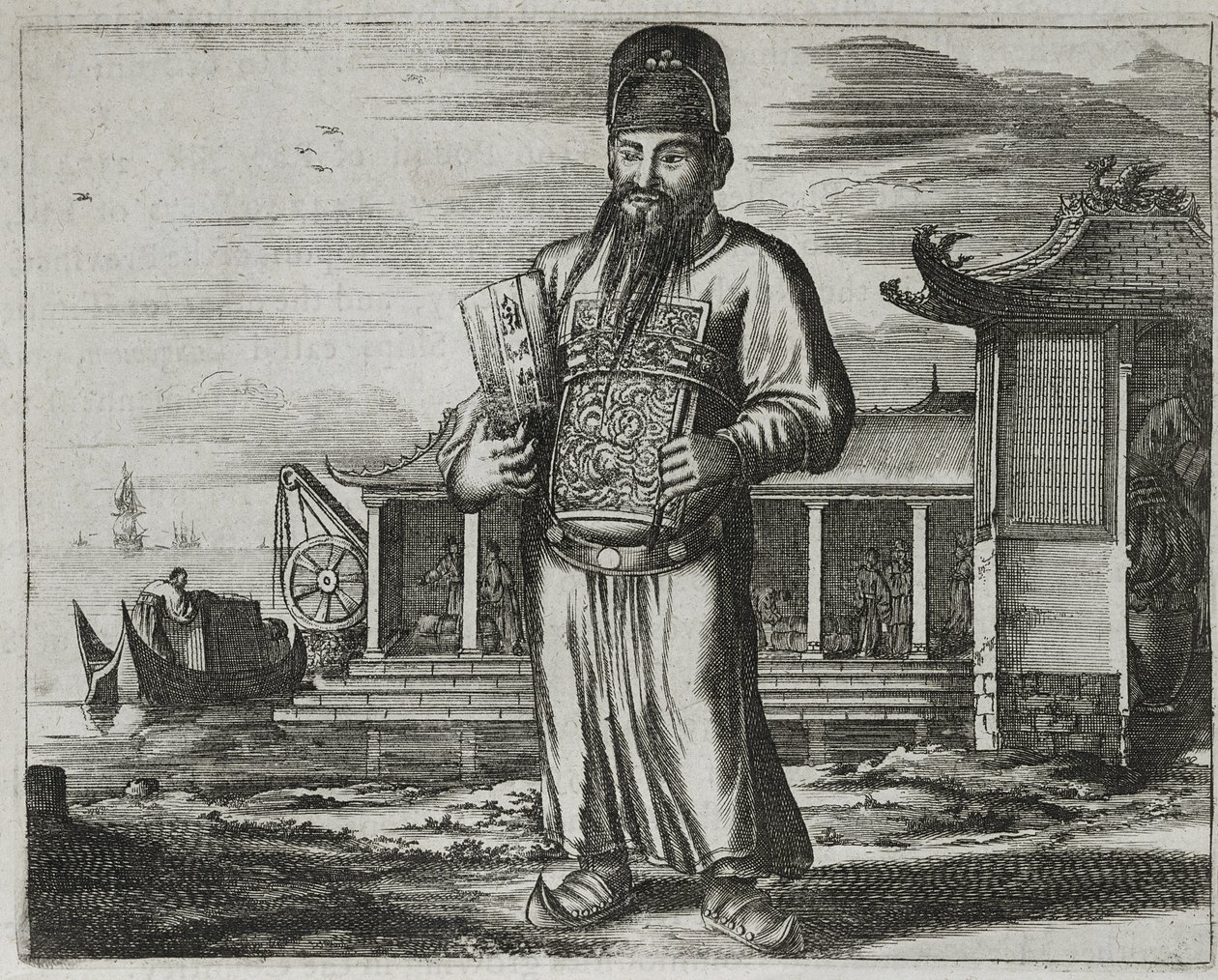 Senior Ambtenaar die Belastingen Int, illustratie uit een beschrijving van Ambassades naar China, 1690 door English School