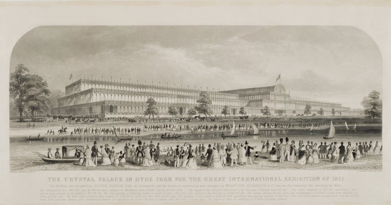 Het Crystal Palace in Hyde Park voor de Grote Internationale Tentoonstelling van 1851, uitgegeven door Read and Co. door English School