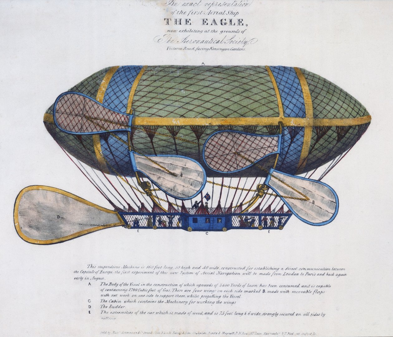 De Eagle Luchtschip, uitgegeven door Ackermann & Co., Londen, 1834 door English School