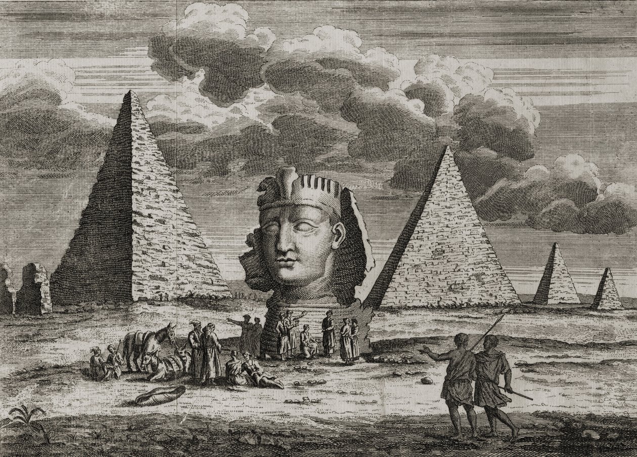 De piramides en de sfinx van Gizeh, Egypte, c.1725 door English School
