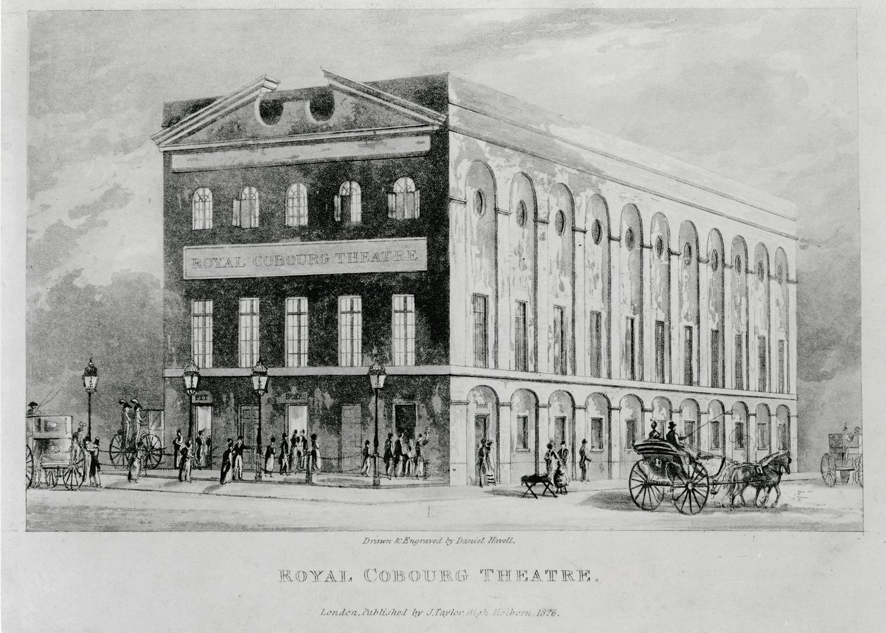 Het Royal Coburg Theatre, Surrey, 1826 door English School