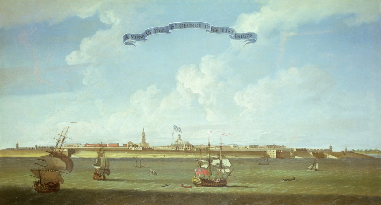 Uitzicht op Fort St. George in de Oost-Indië door English School