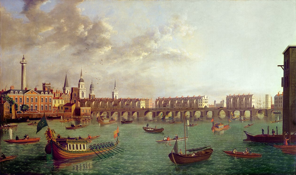 Uitzicht op de oude London Bridge door English School