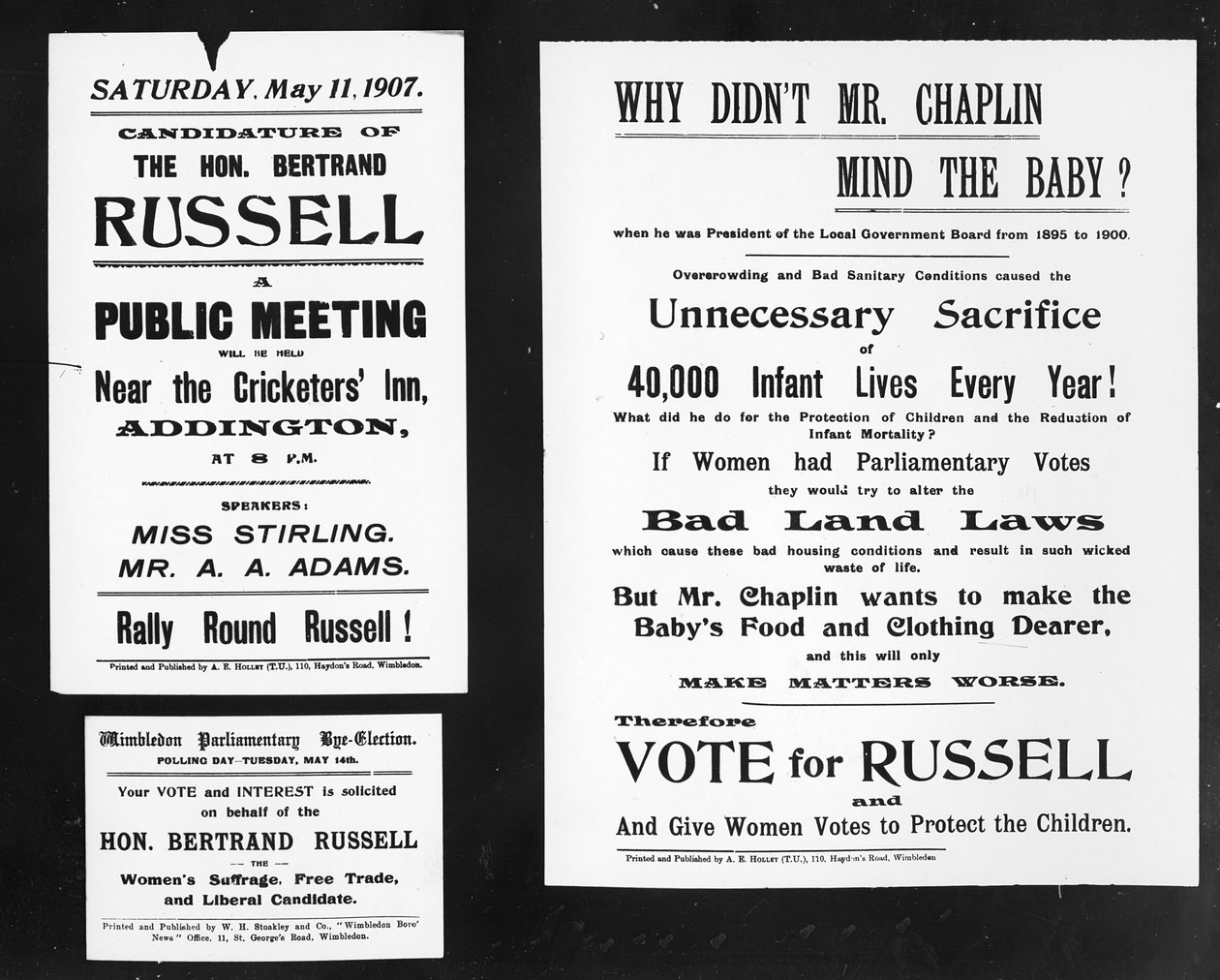 Waarom maakte Mr. Chaplin zich geen zorgen om de baby, posters van Bertrand Russell
