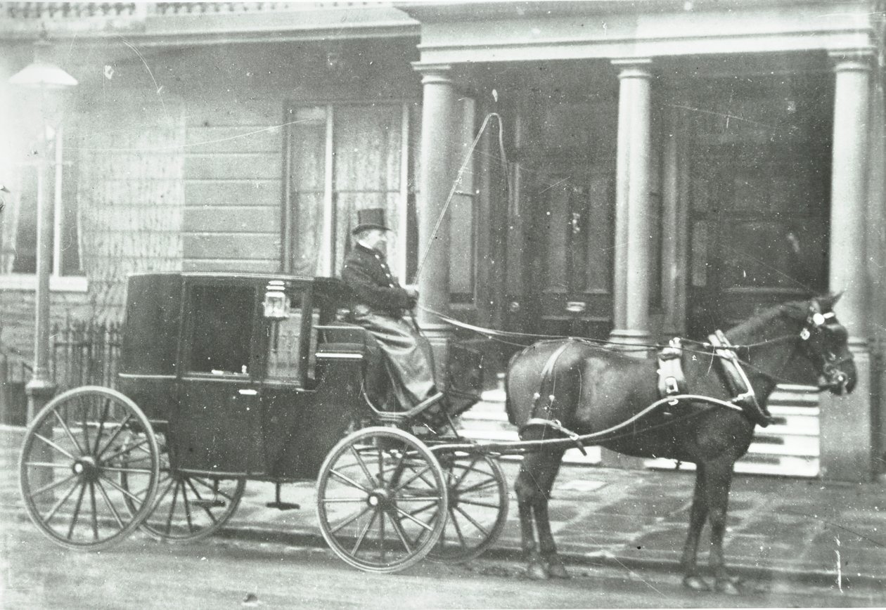 Paard-en-wagen taxi, 1890 door English Photographer