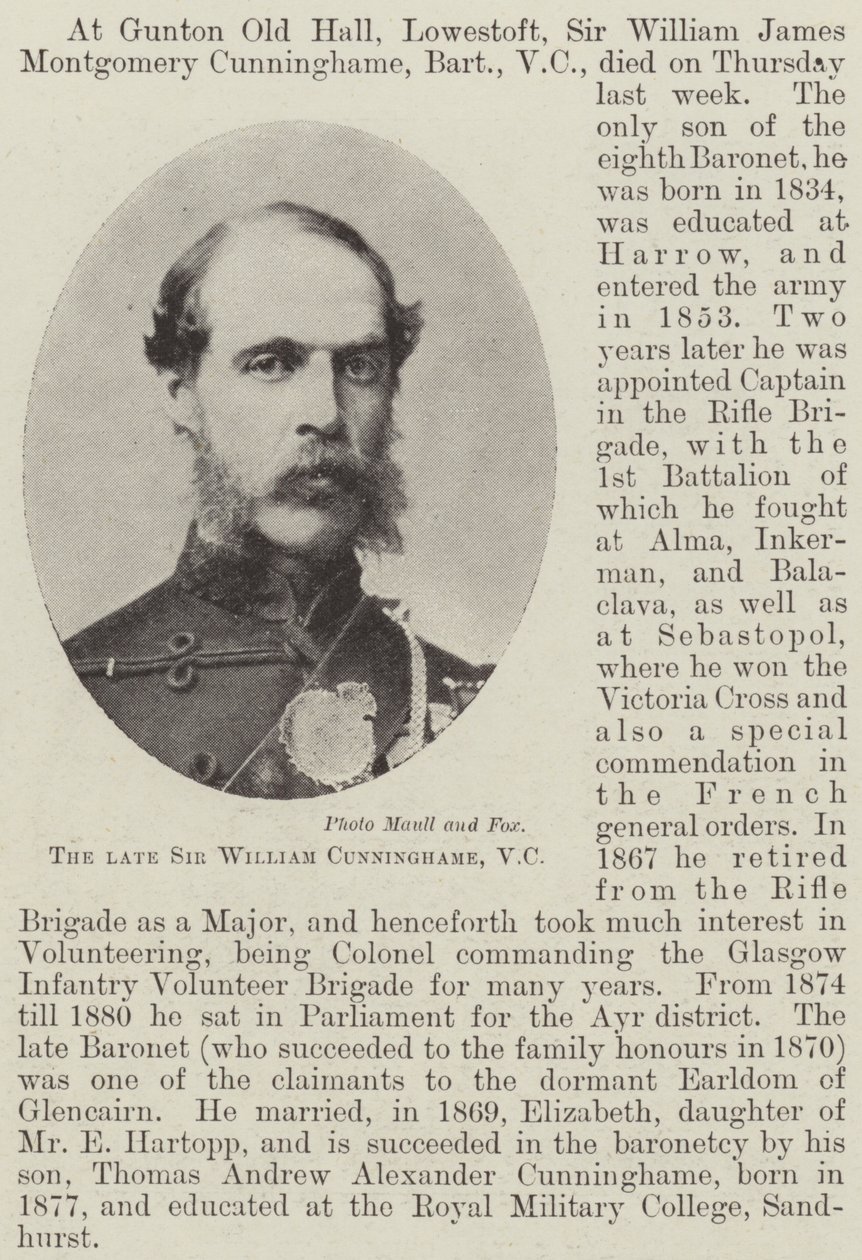 De wijlen Sir William Cunninghame, VC door English Photographer