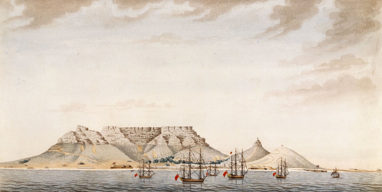 Een Britse vloot in Tafelbaai, c.1780 door English School