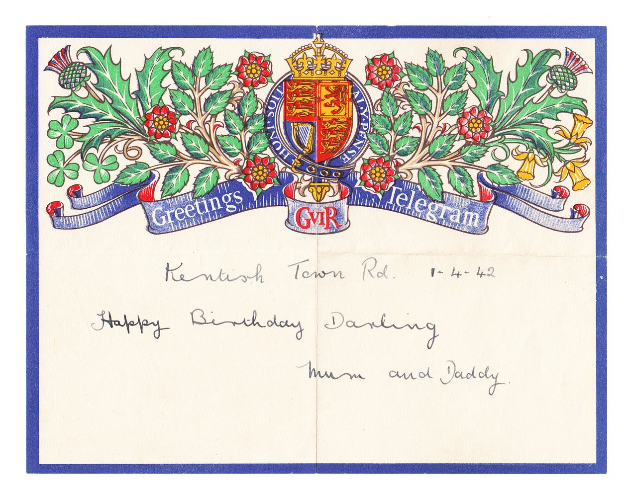 Een verjaardagsgroet telegram, ca. 1942 door English School