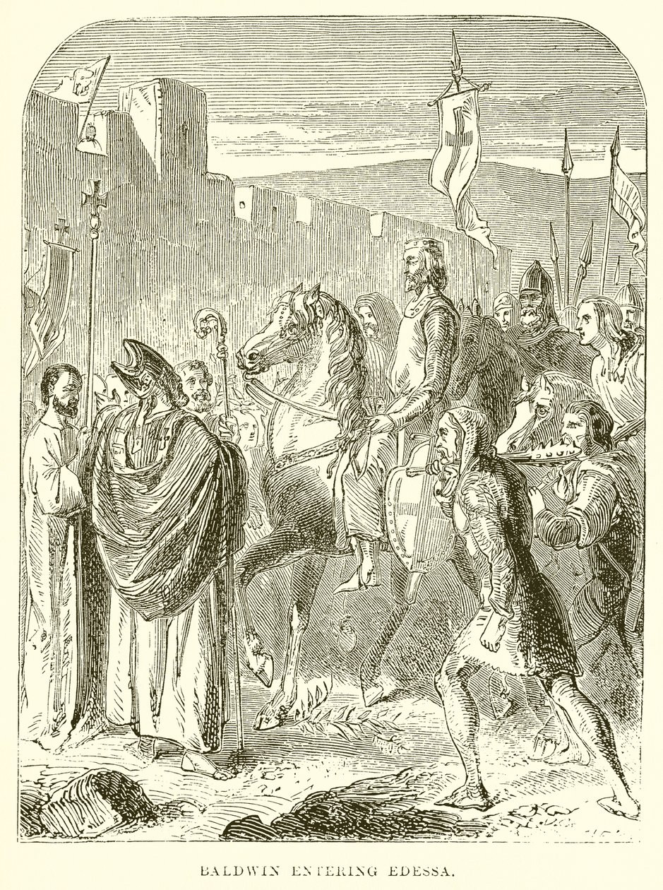 Baldwin op weg naar Edessa (gravure) door English School