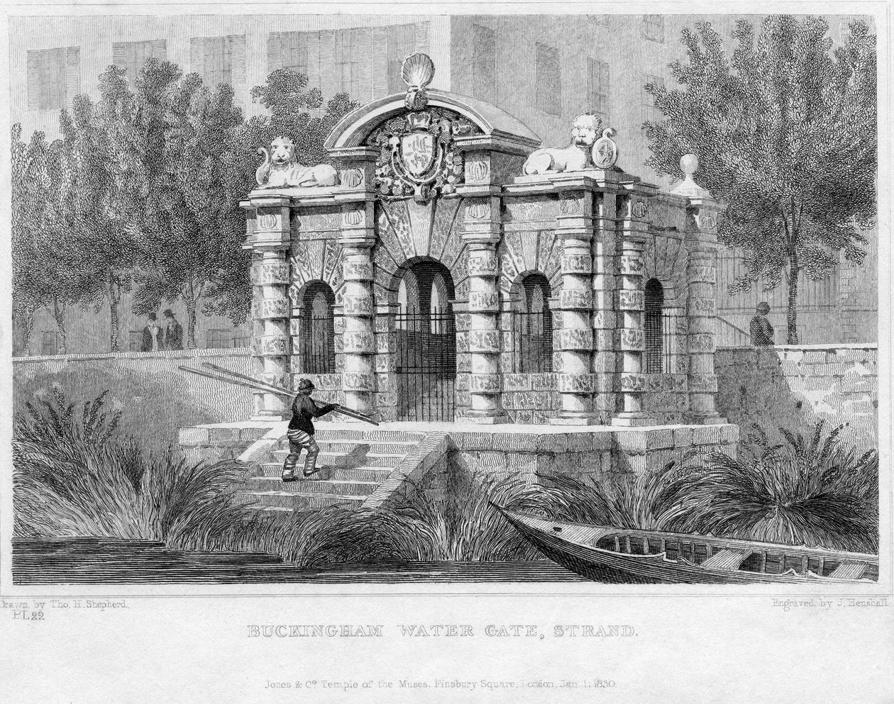 Buckingham Water Gate, Strand, 1830 door English School