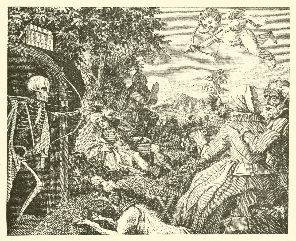 Cupido en de dood (gravure) door English School