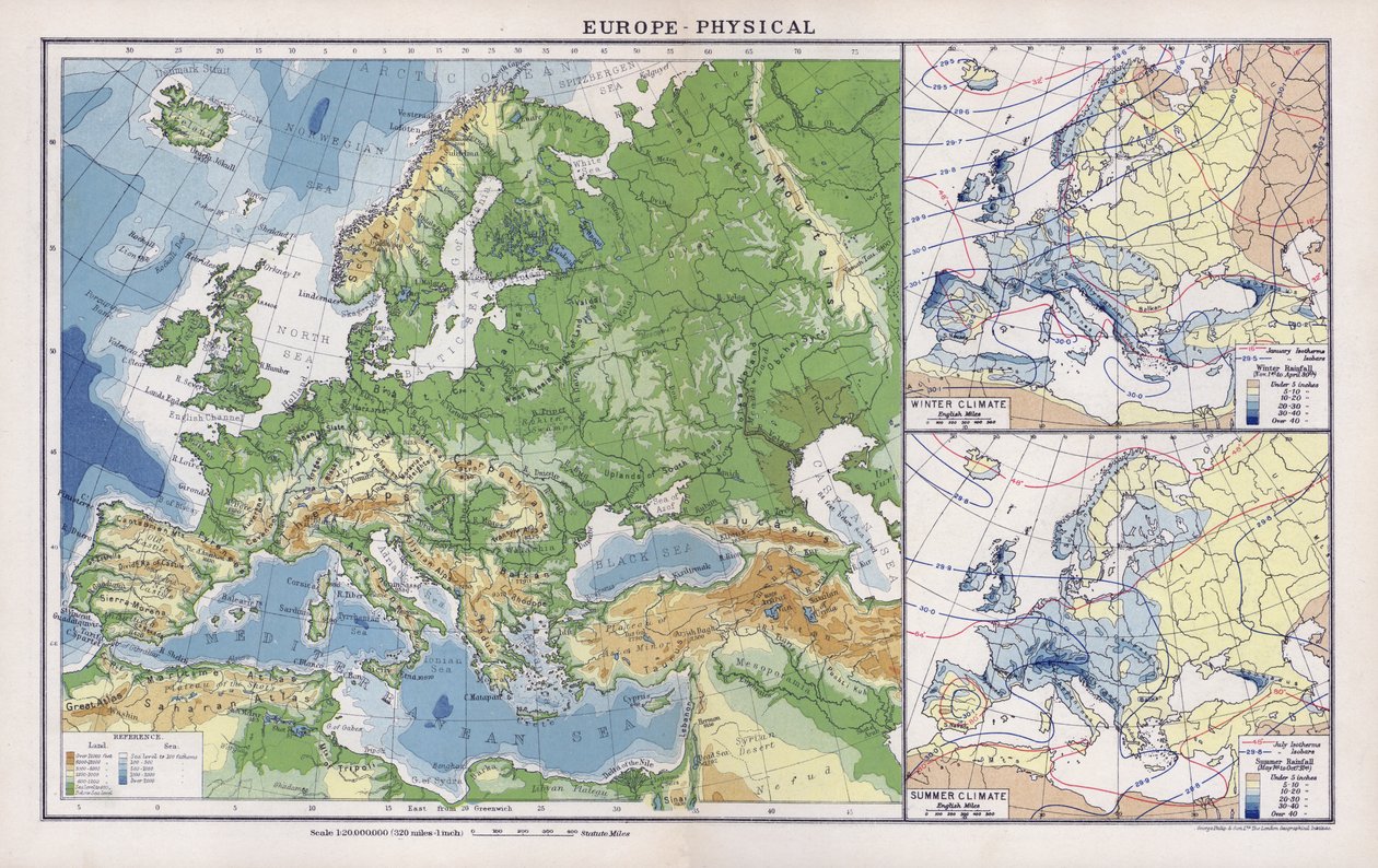 Europa, fysiek (kleur litho) door English School