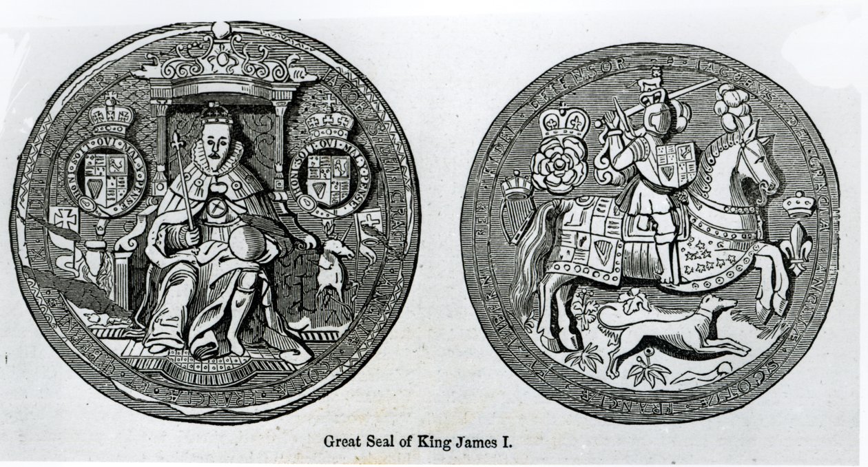 Grote zegel van James I (1566-1625) door English School
