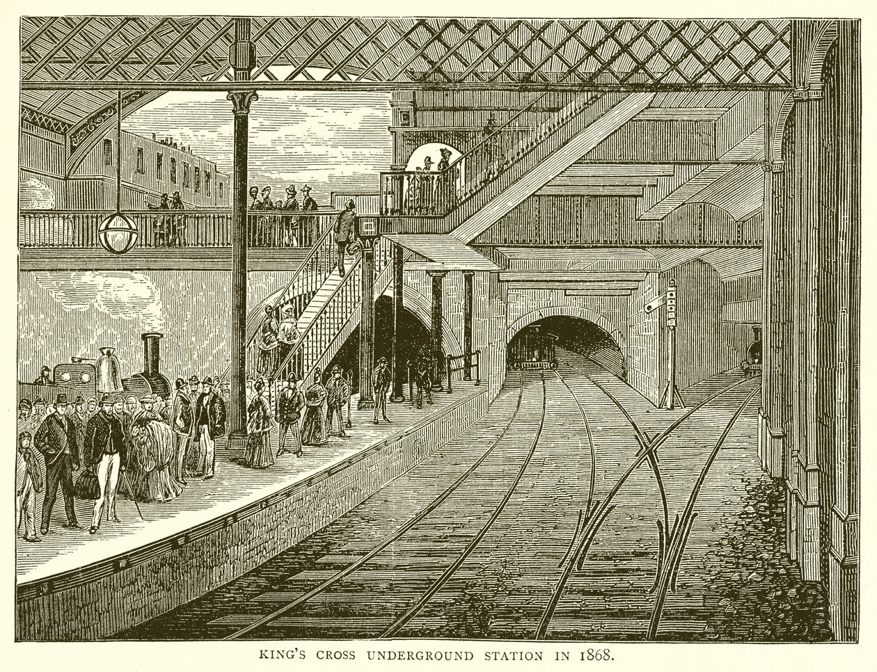 Kings Cross ondergrondse station in 1868 door English School